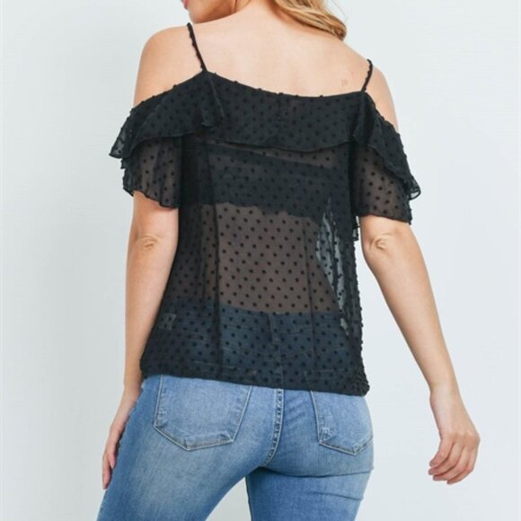 SWISS DOT BLACK COLD SHOULDER TOP - Picture 3 of 4